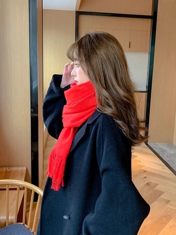 Autumn And Winter Imitation Cashmere Scarf Classic Double-sided Solid Color Men's And Women's Warm Large Shawl Dual-use Scarf