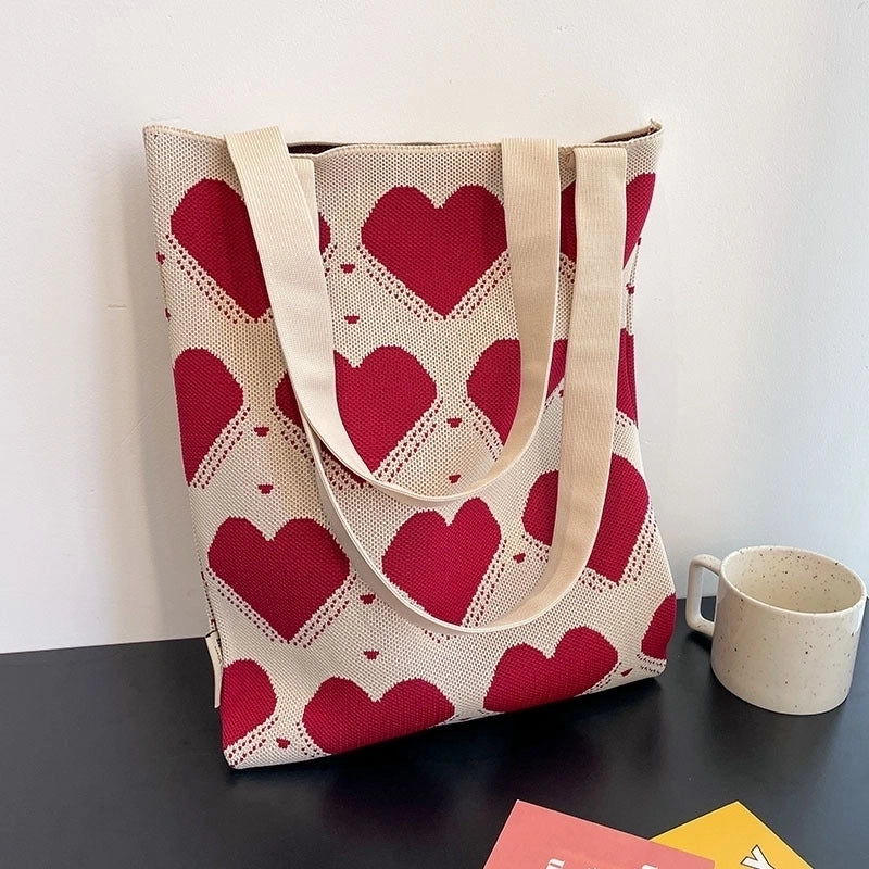 Women's Medium Knit Heart Shape Basic Classic Style Open Shoulder Bag