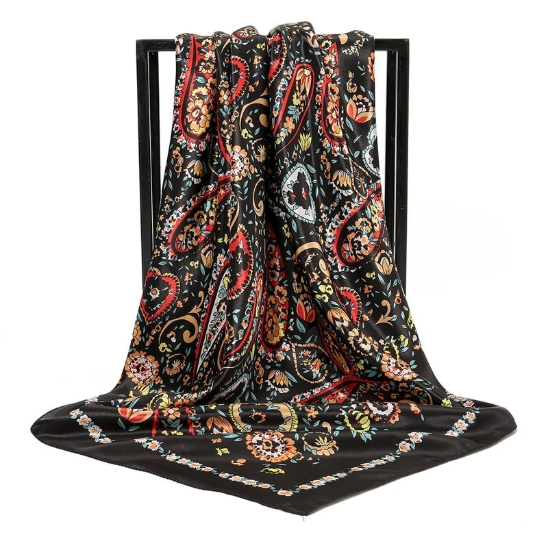 Women's Elegant Ethnic Style Geometric Flower Satin Printing Silk Scarf