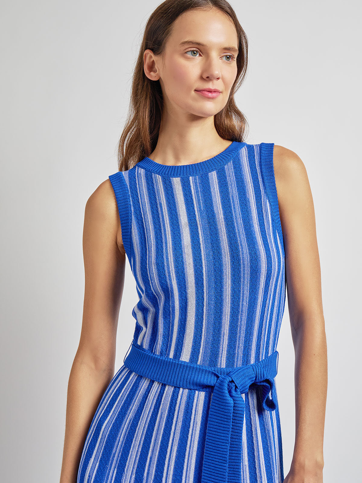 Sleeveless Soft Ribbed Knit Belted Maxi Dress - Modern Fit