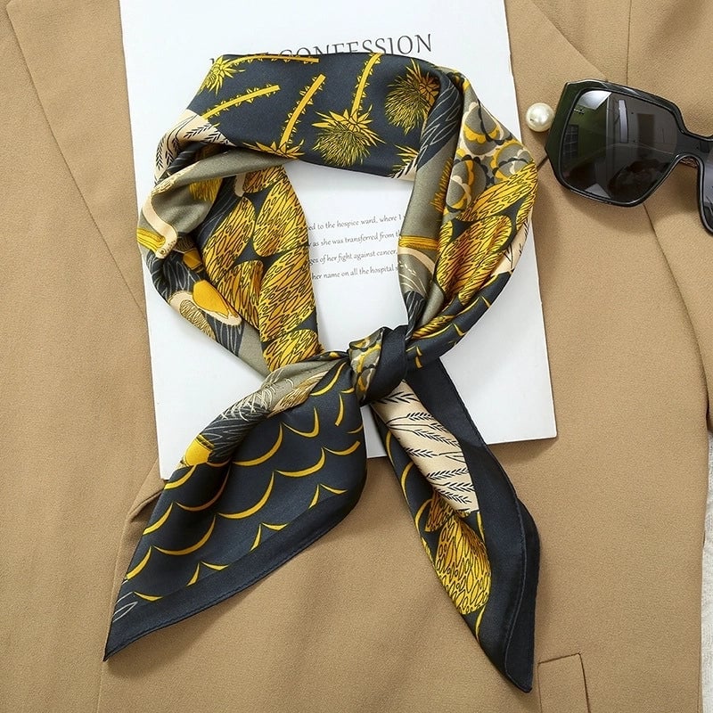 70*70  Striped Silk Scarf Women's Small Square Scarf  Versatile Professional Small Scarf Summer Thin Decorative Scarf