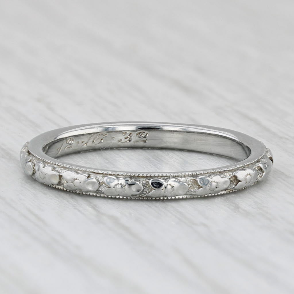 Orange Blossom Traub Vintage Wedding Band 18k White Gold Stackable Ring Size 6.5