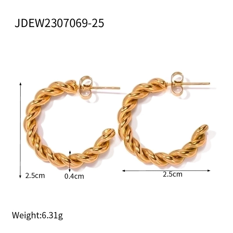 1 Pair IG Style C Shape Twist Plating 304 Stainless Steel Ear Studs