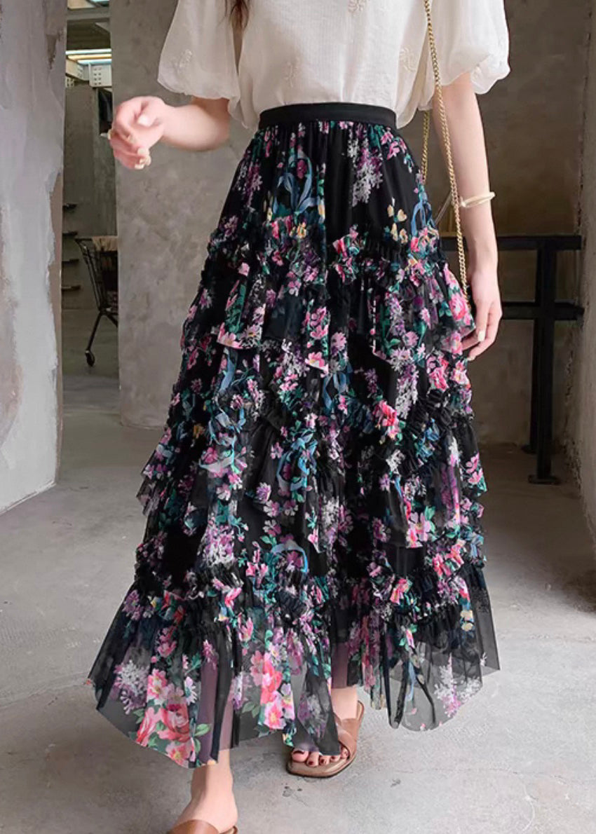 Beautiful Pink Ruffled Patchwork Asymmetrical Tulle Skirts