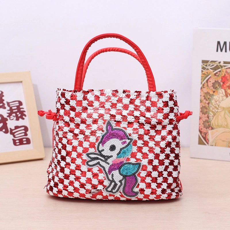 Girl's Small All Seasons Pu Leather Cartoon Cute Sequins Bucket Magnetic Buckle Handbag