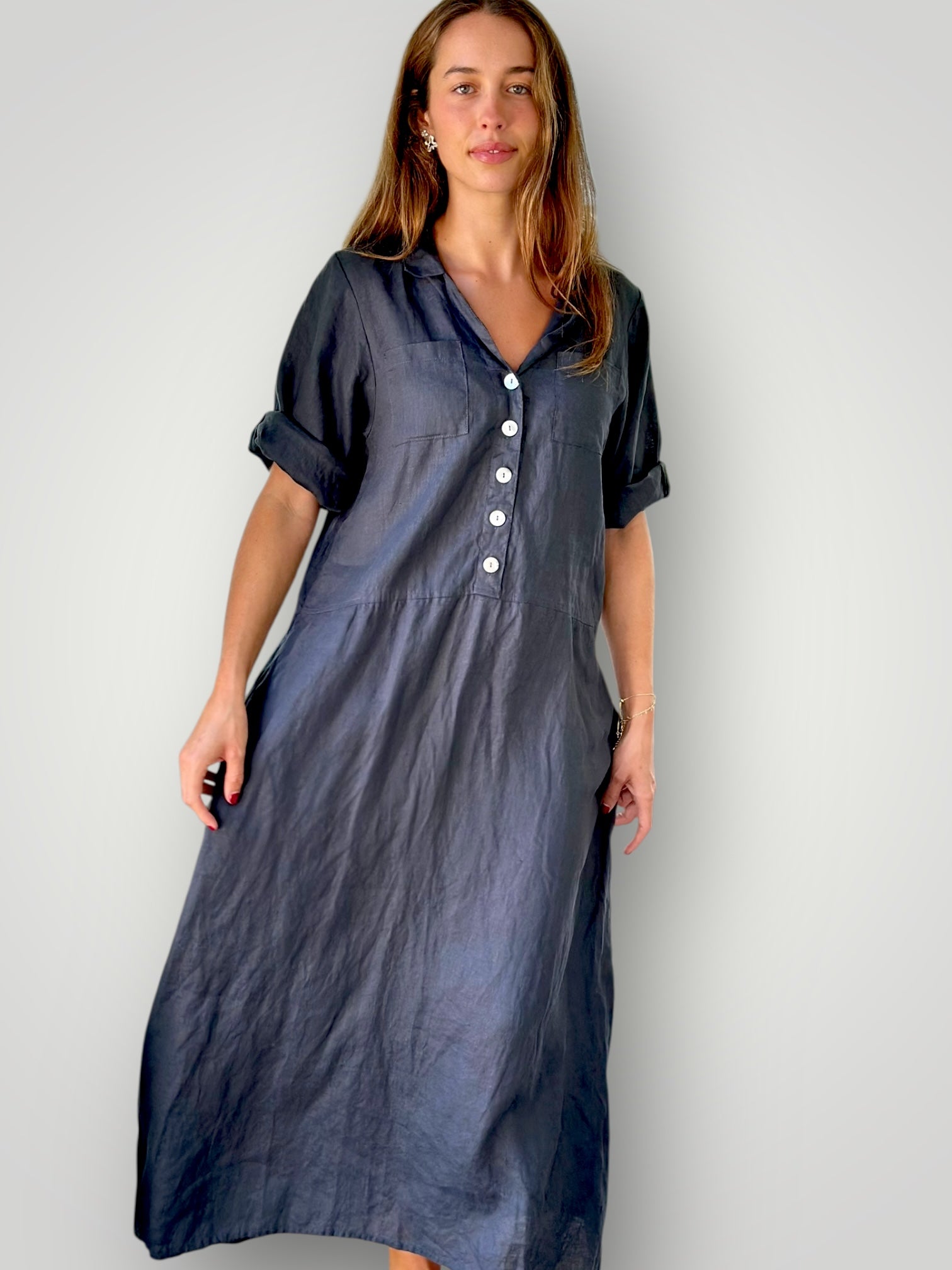 bridget dress-charcoal linen