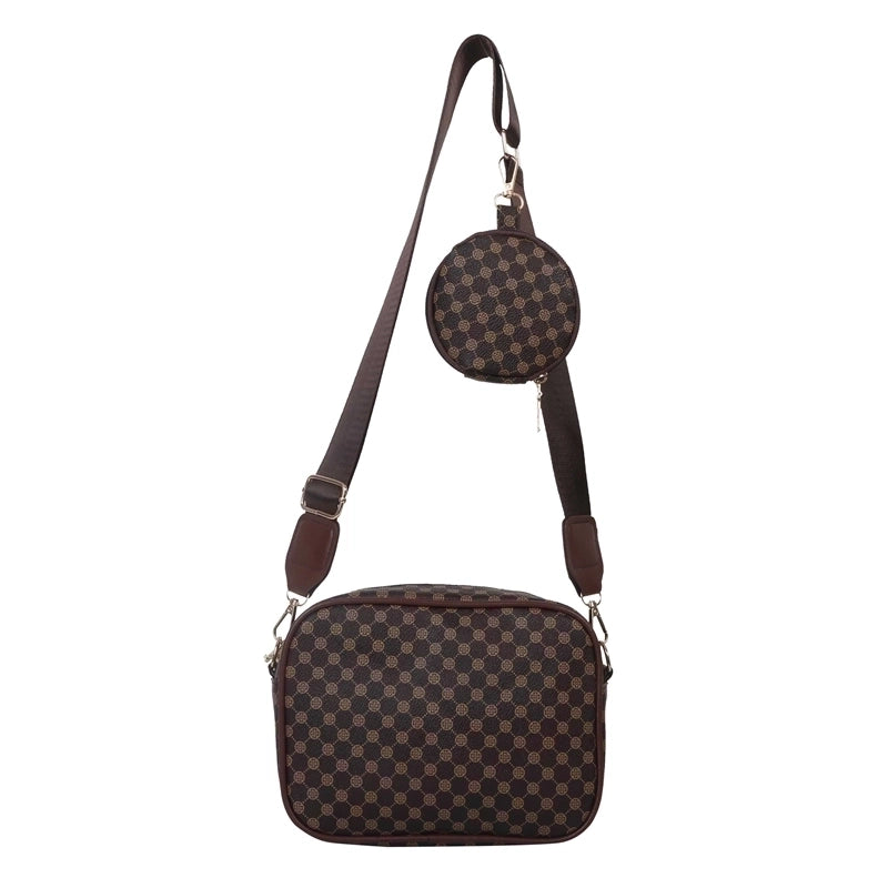 Women's Pu Leather Lingge Fashion Square Zipper Crossbody Bag