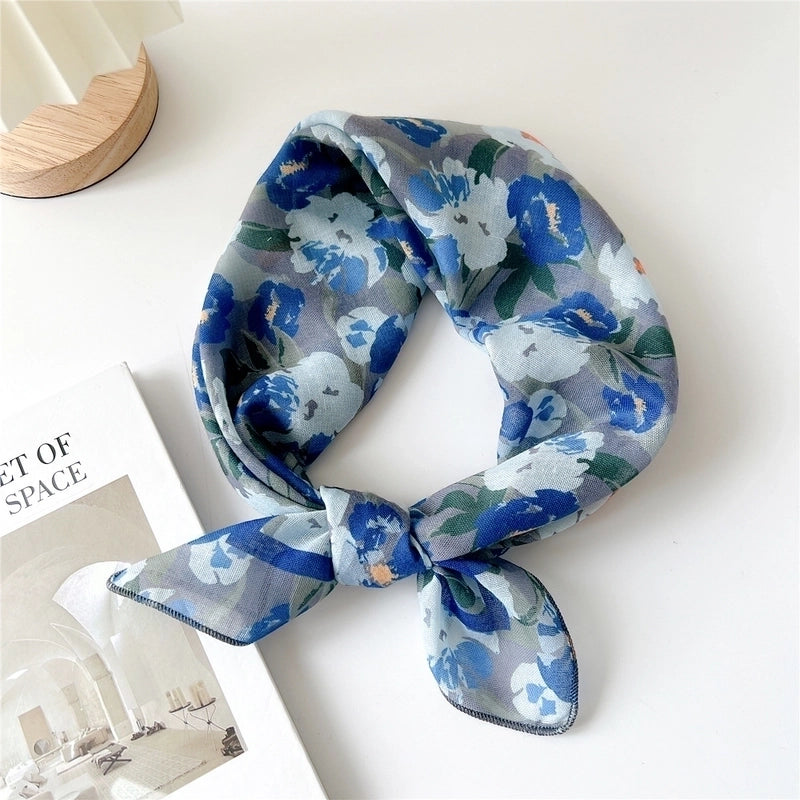 Women's Pastoral Minimalist Flower Cotton And Linen Printing Silk Scarf