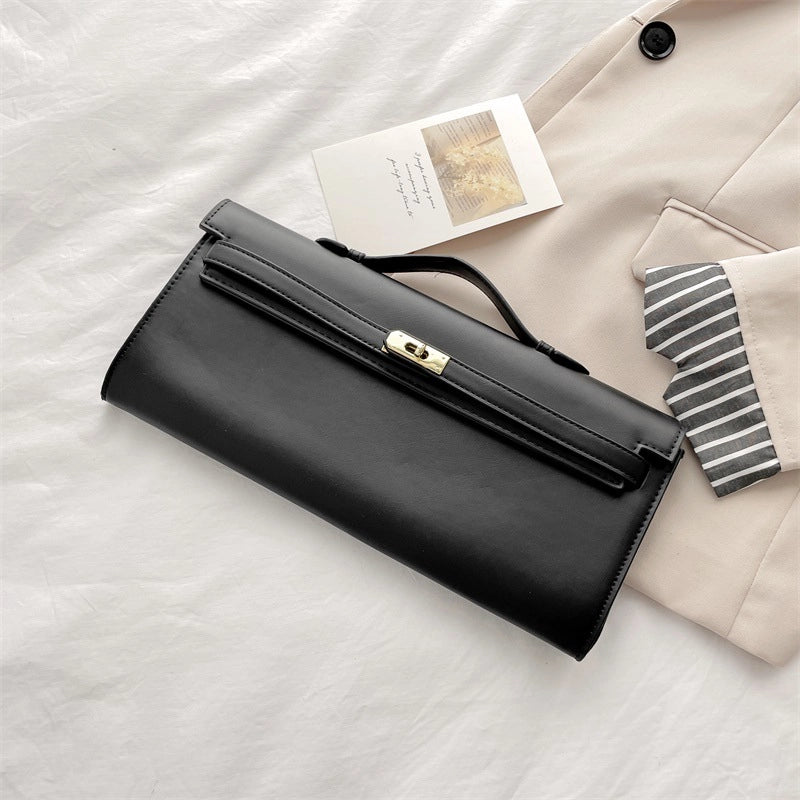 Women's Pu Leather Solid Color Elegant Square Lock Clasp Handbag