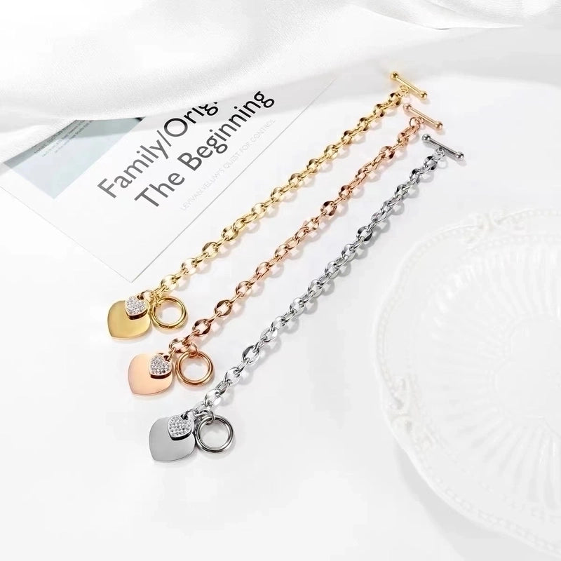 Minimalist Heart Shape Titanium Steel Inlay Zircon Bracelets 1 Piece