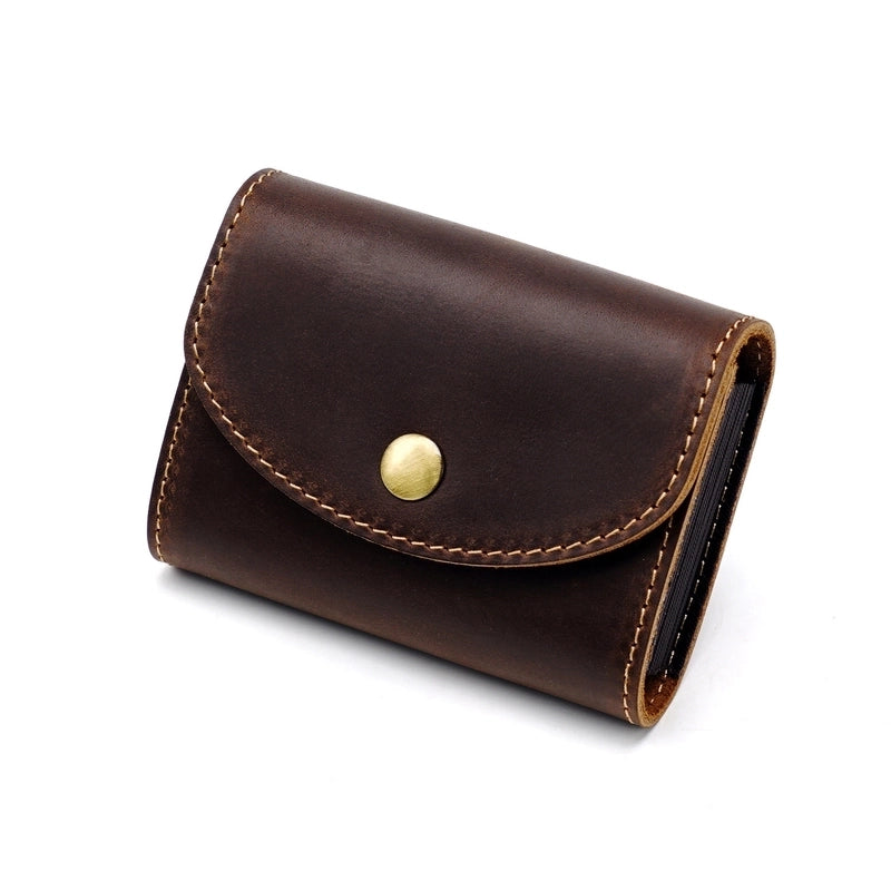 Retro First Layer Crazy Horse Leather Buckle Wallet Men's Leather Large Capacity 12 Card Holder Expanding Card Holder Storage Bag