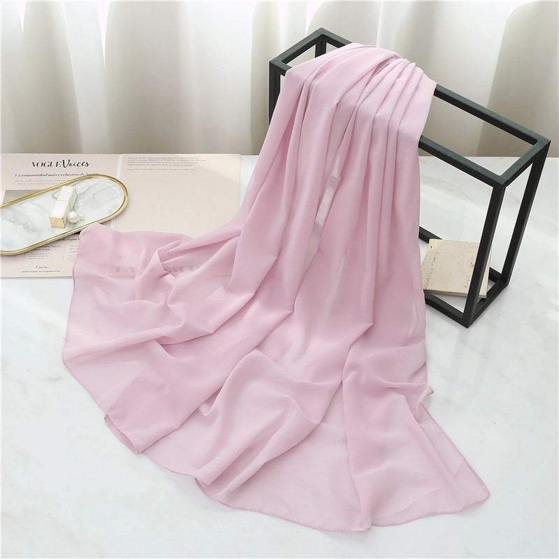 Pearl Chiffon Scarf Solid Color Rectangular Scarf Women's Shawl Basic Scarf