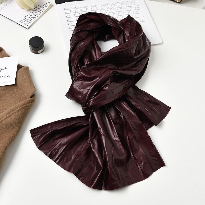 Women's Minimalist Solid Color Polyester Leather Scarf