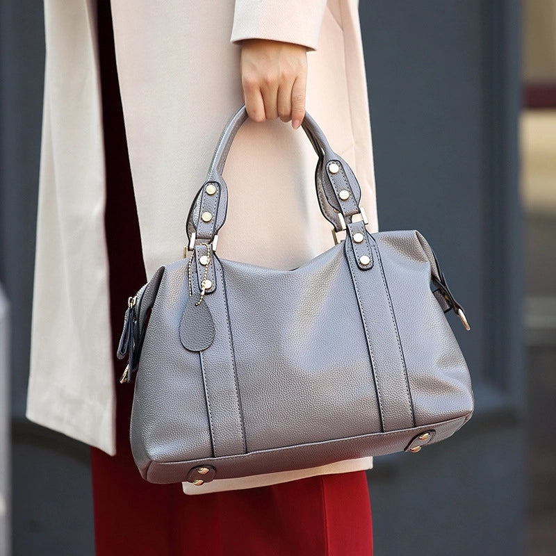 Women's All Seasons Pu Leather Solid Color Elegant Pillow Shape Zipper Handbag Boston Bag