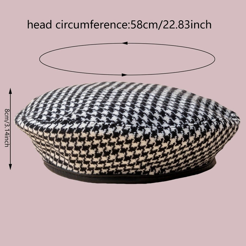 Women's Vintage Style Minimalist Houndstooth Eaveless Beret Hat