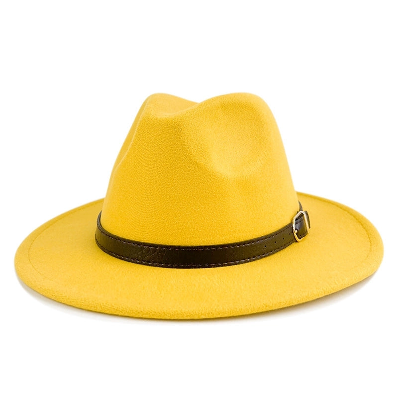 Explosions Solid Color Belt Woolen Hat Autumn And Winter Wind Fedora Hat Men's And Women's Felt Hat