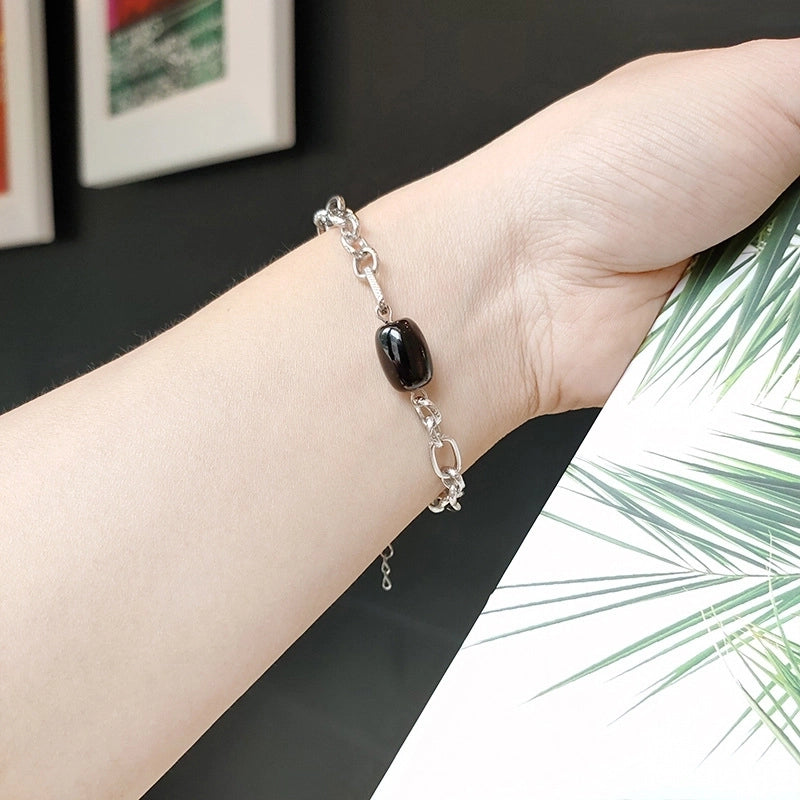 Simple New Stainless Steel Titanium Steel Natural Agate Stone Couple Bracelet Men And Women Jewelry Foreign Trade Exclusive