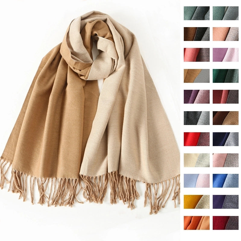 Women's Elegant Minimalist Color Block Imitation Dehaired Angora Tassel Scarf