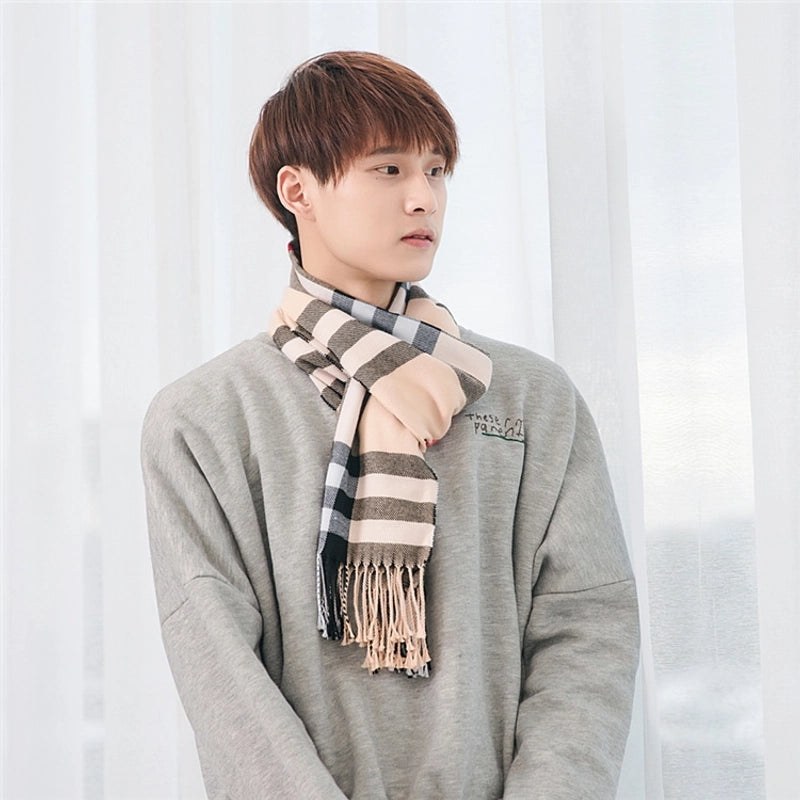Autumn And Winter New Tassel Men's Scarf Double-sided Cashmere Scarf Long Tassel Warm Lovers Scarf