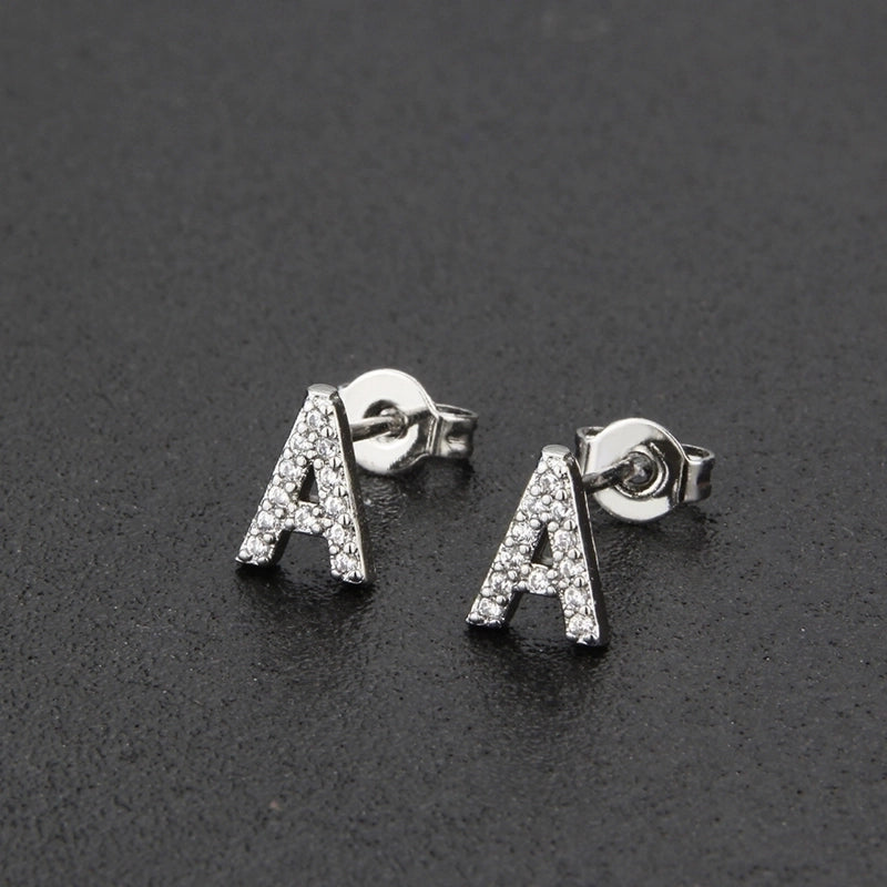 1 Pair Fashion Letter Inlay Copper Zircon Gold Plated Ear Studs