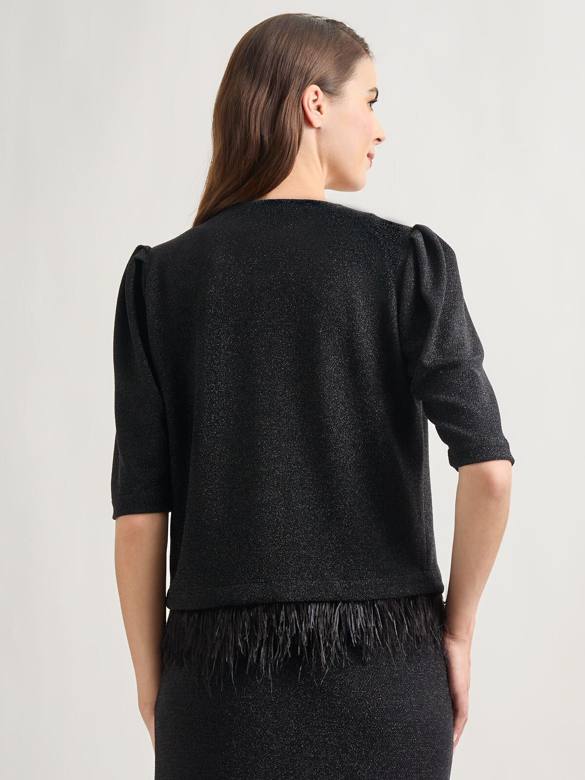 Modern Fit Ostrich Feather Trim Stretch Woven Jacket