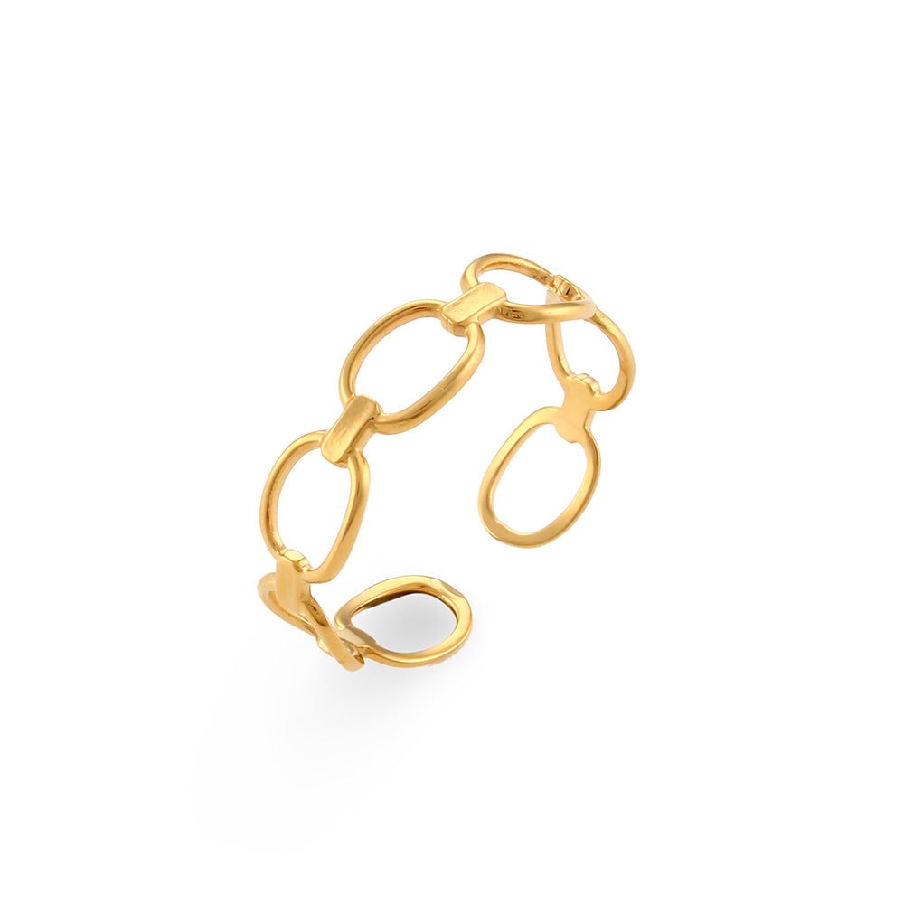 Women Fashion Stripe Geometric Stainless Steel 18K Gold Plated Rings