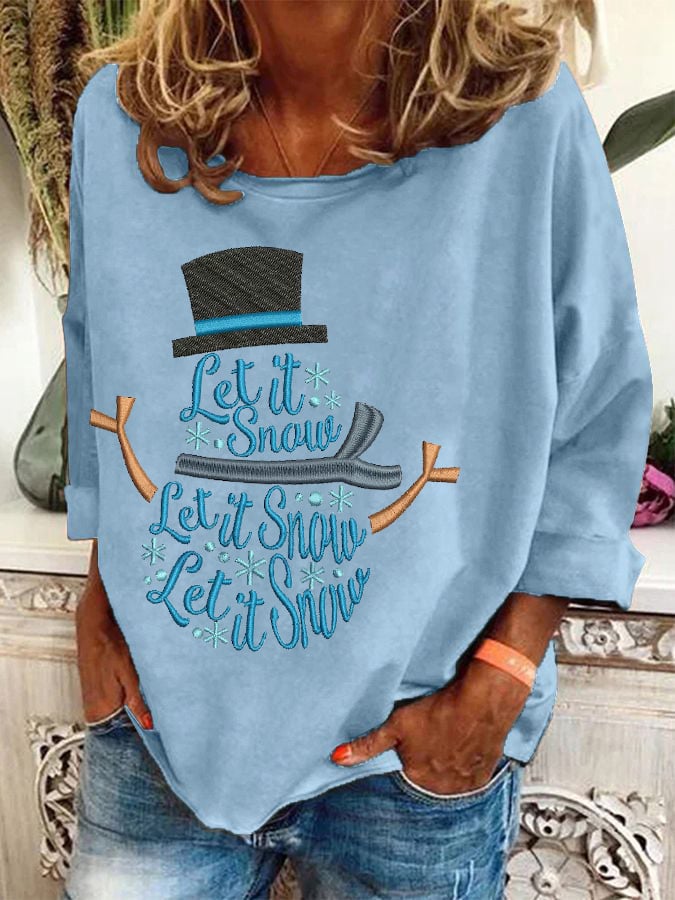 Women's Christmas Let It Snow Snowman Print T-Shirt