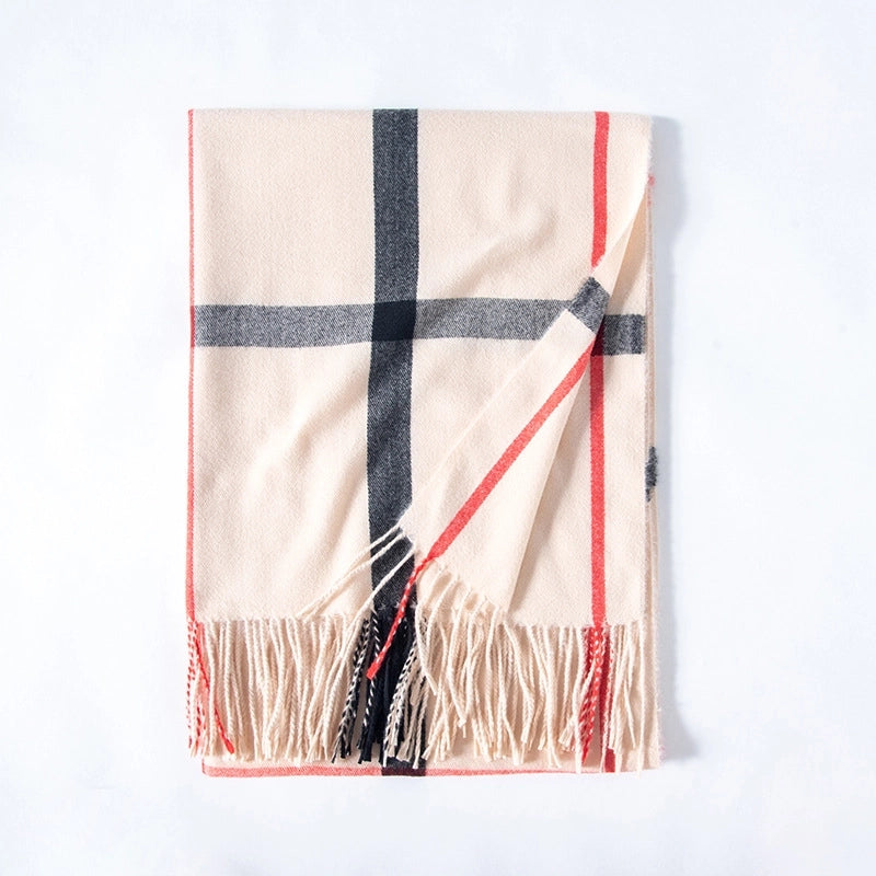 Unisex Streetwear Lattice Imitation Cashmere Tassel Winter Scarves