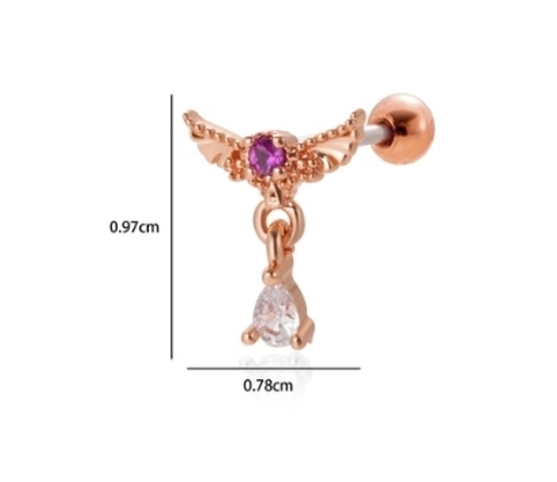 1 Piece Ear Cartilage Rings & Studs Minimalist Classic Style Heart Shape Wings Flower 316L Stainless Steel  Copper Plating Inlay Zircon