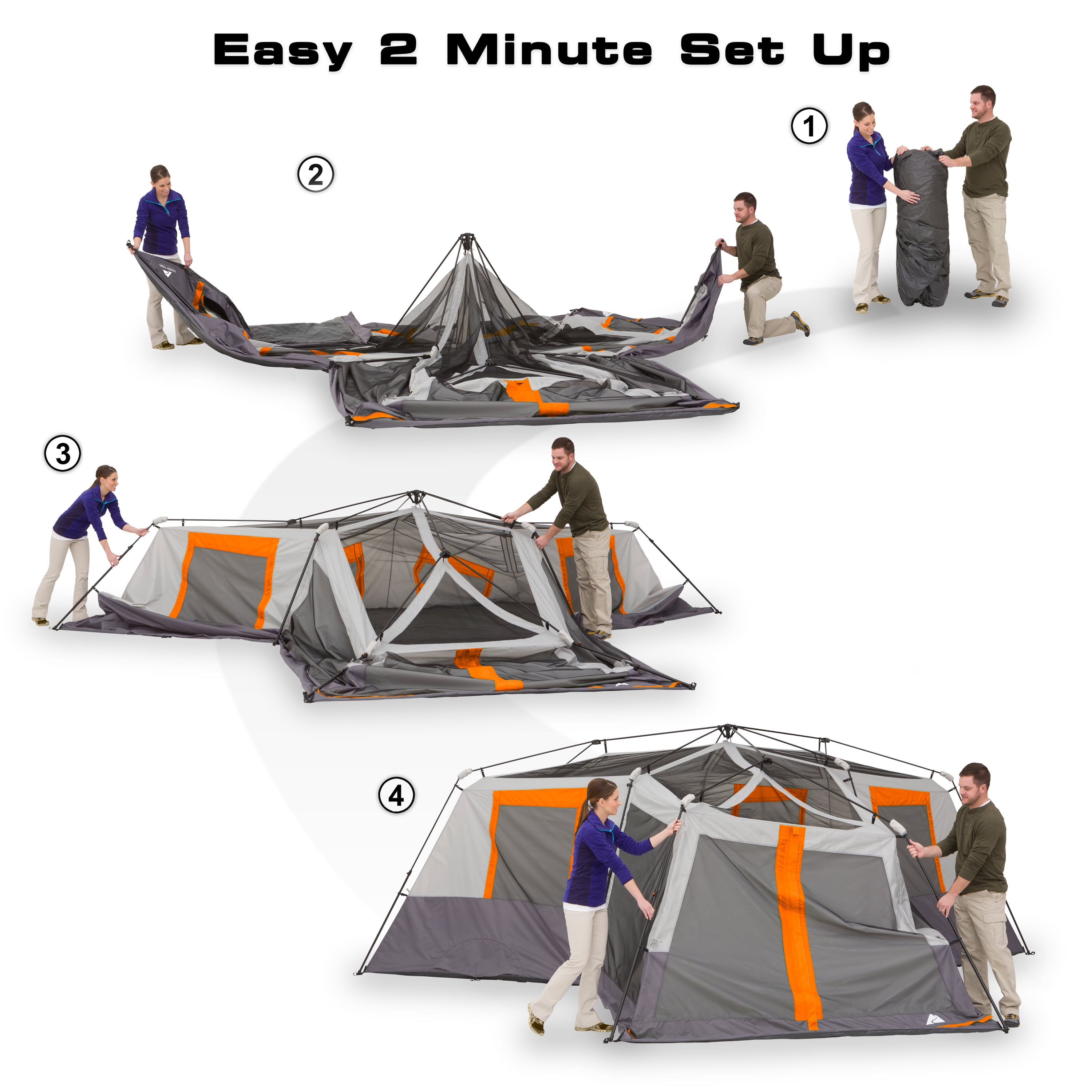 Ozark Trail 20' x 18' 12-Person 3-Room Instant Cabin Tent with Screen Room, 56.5 lbs