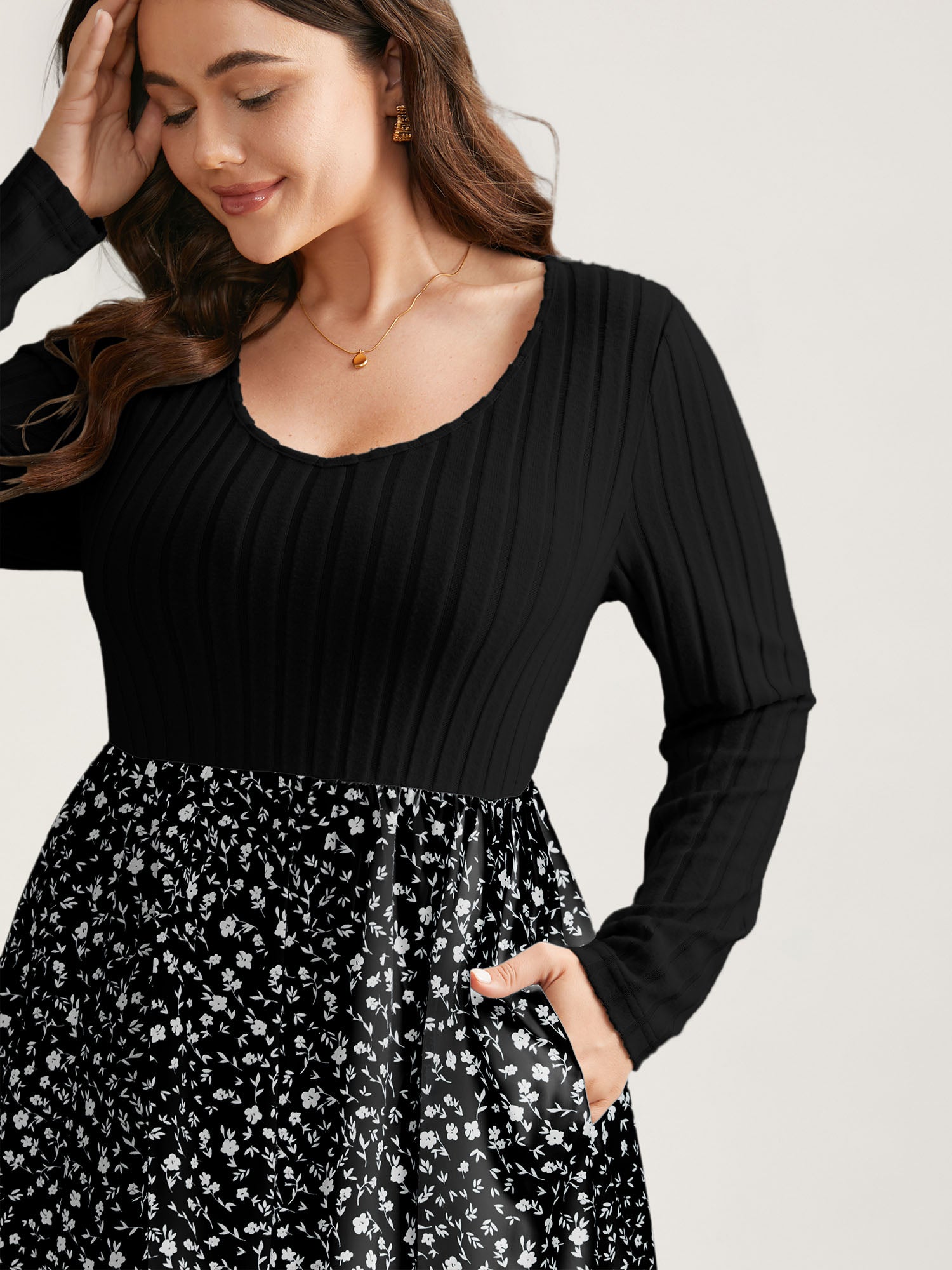 Ditsy Floral Patchwork Texture Midi Dress