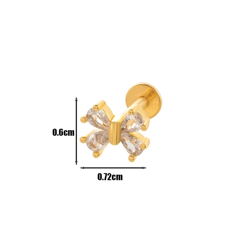 1 Piece Lip Rings Minimalist Heart Shape Flower Butterfly 316L Stainless Steel  Copper Plating Inlay Zircon