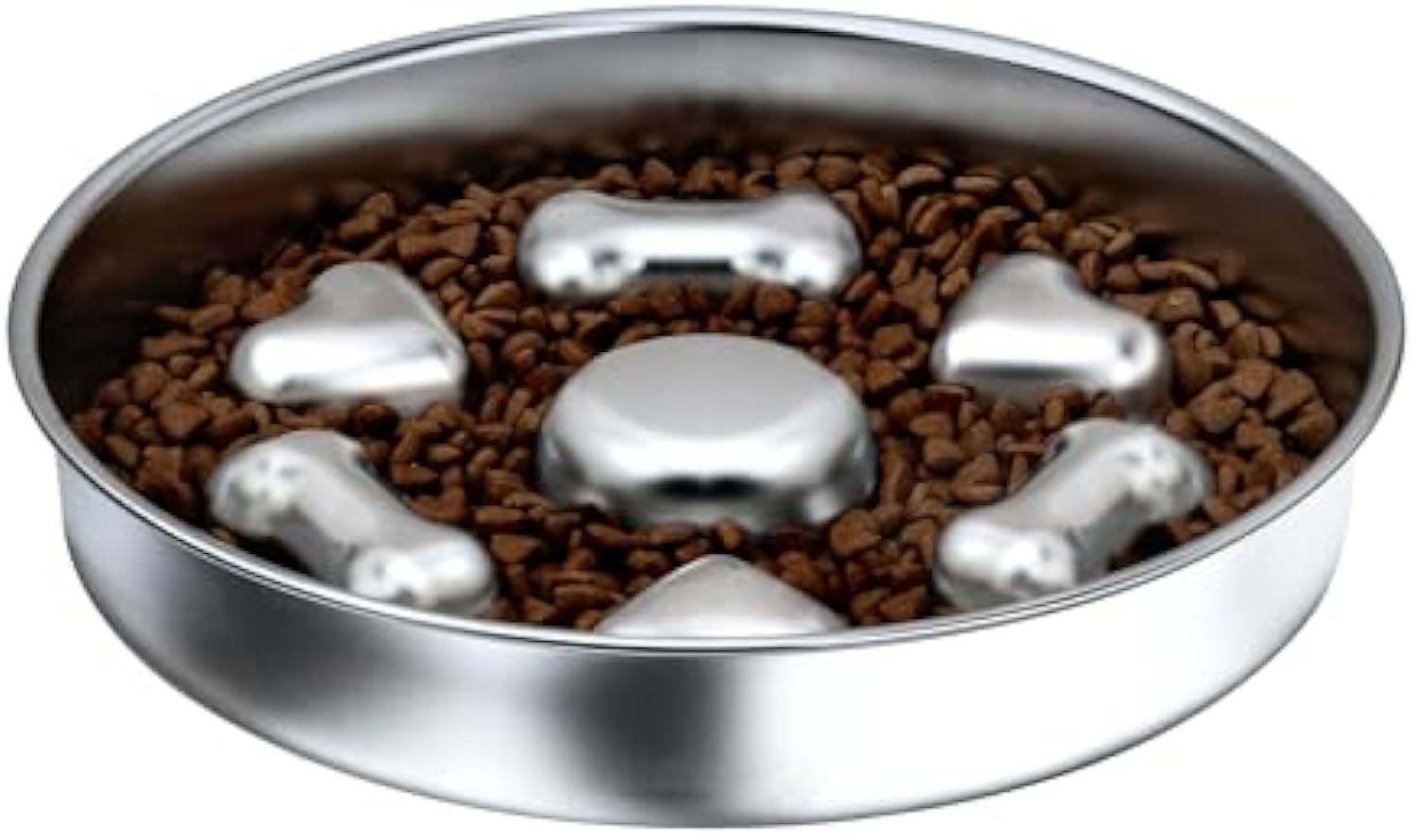 Stainless Steel Slow Feeder Dog Bowl - Non-Slip Food Bowl with Heart & Bone Design