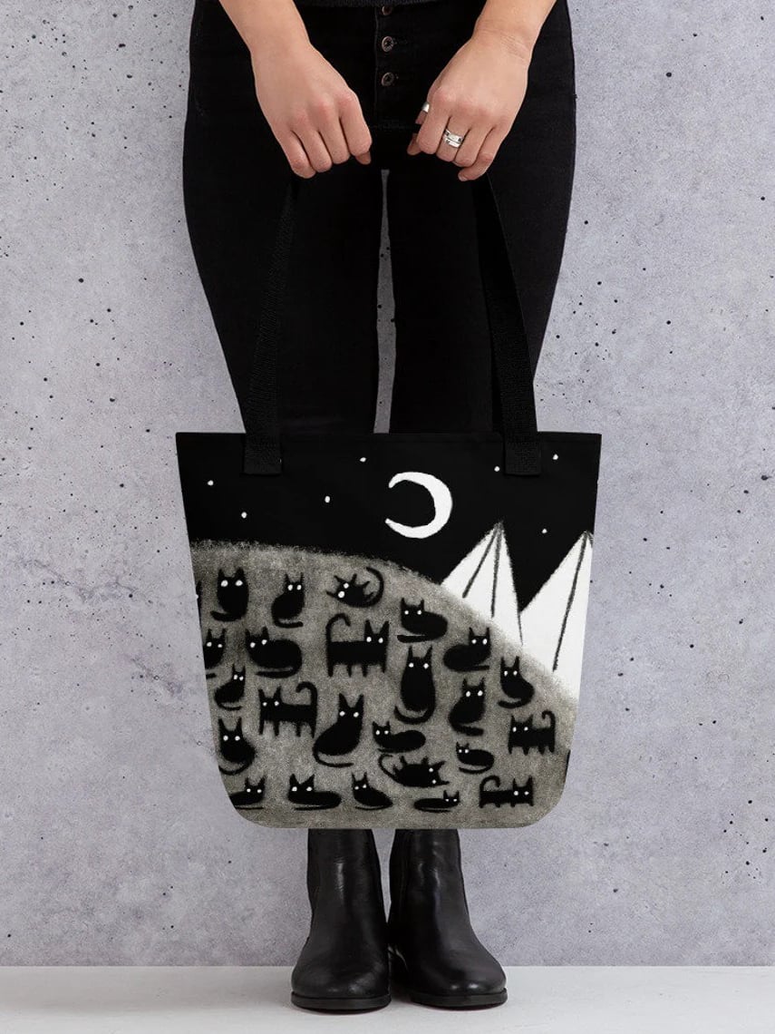 Women's Black Cat Canvas Shoulder Bag