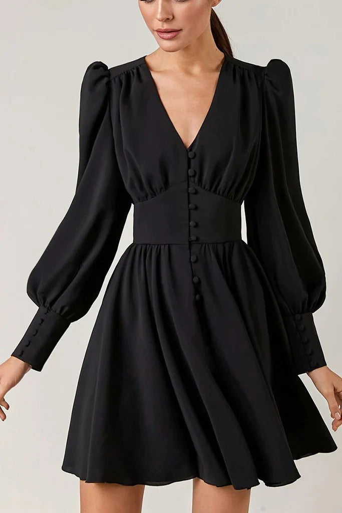 Long Sleeve V-neck Empire Waist A-line Dress( clearance sale