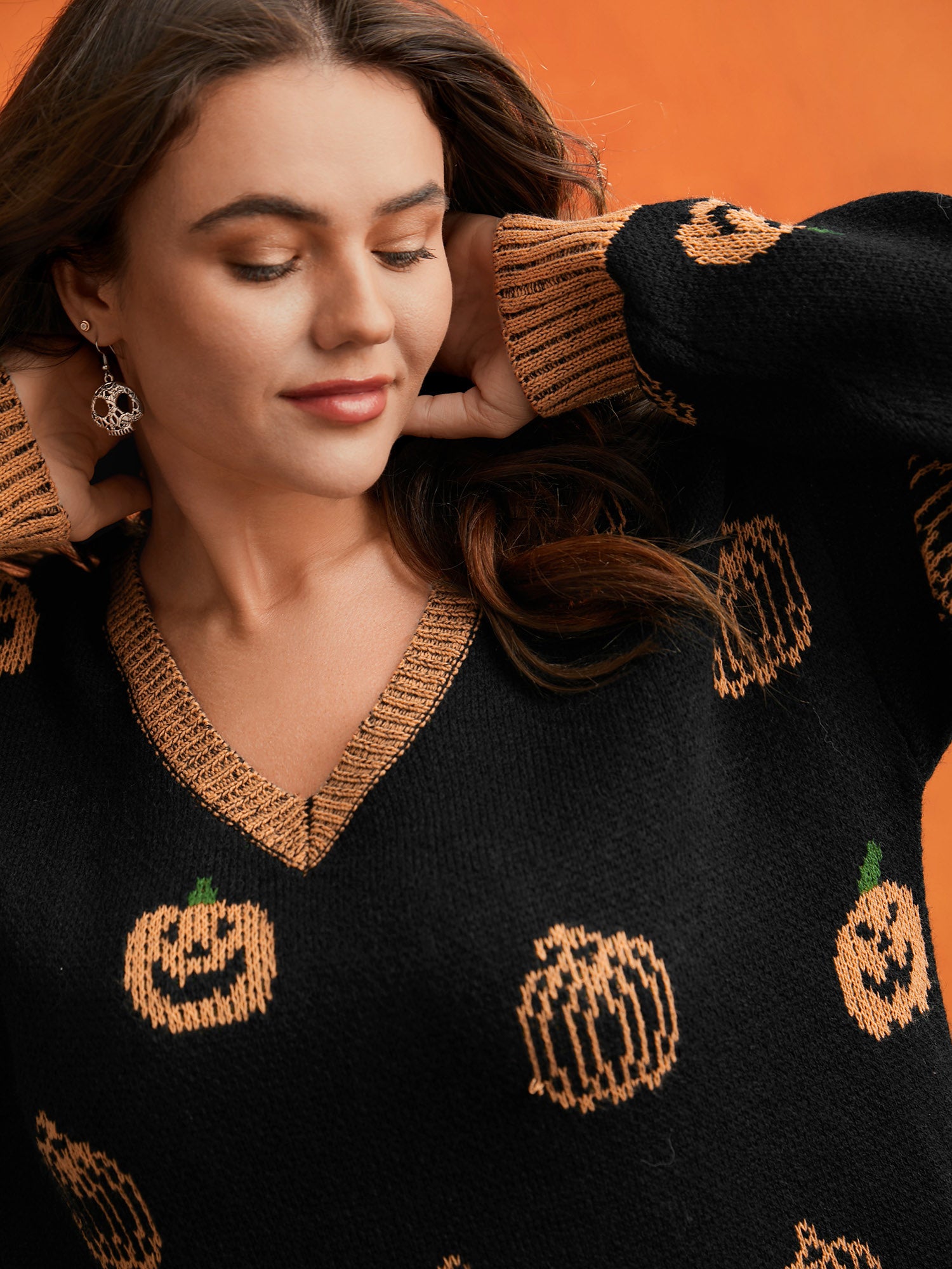 Pumpkin Patch Contrasting Color Hemline Pullover