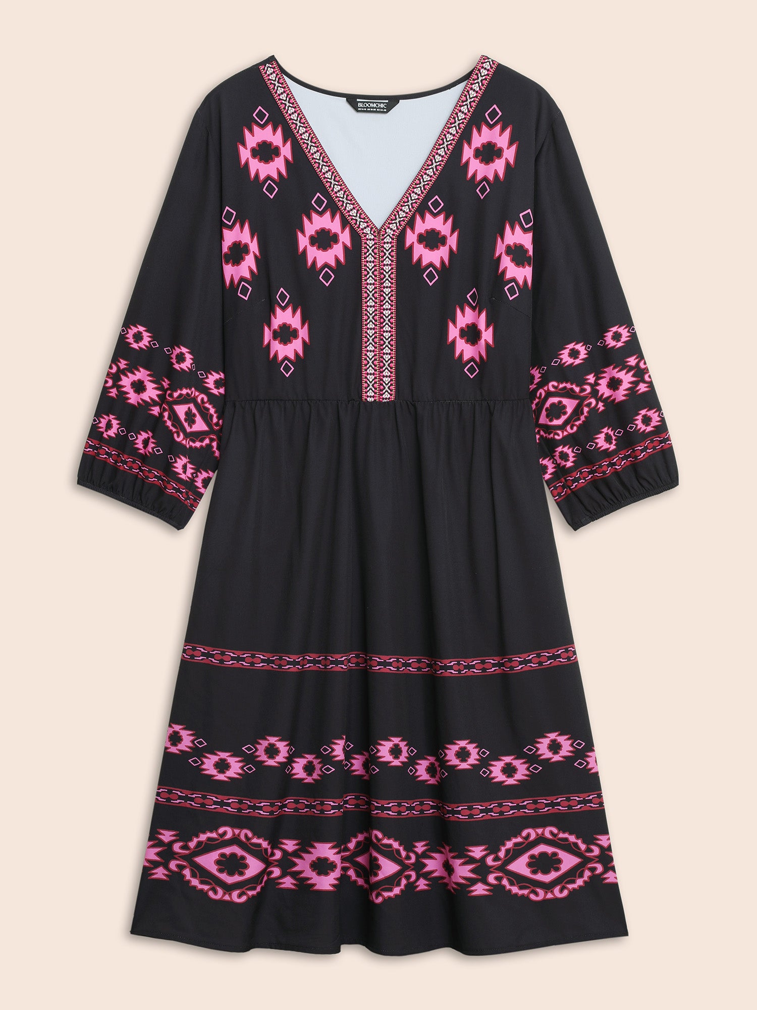 V Neck Bandana Print Elastic Waist Dress