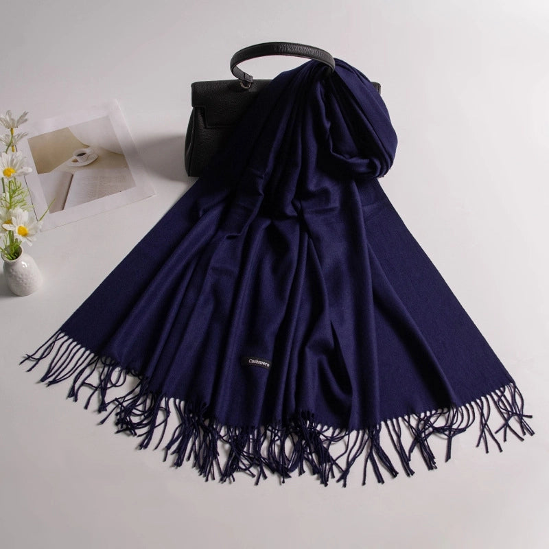Autumn And Winter New Annual Meeting Cashmere Scarf Women's Tassel Shawl Padded Scarf Warm Solid Color Scarf