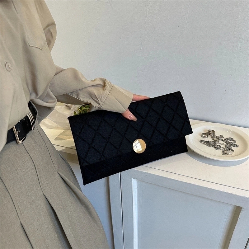 Black Rose Red Green Felt Solid Color Lingge Metal Button Square Evening Bags