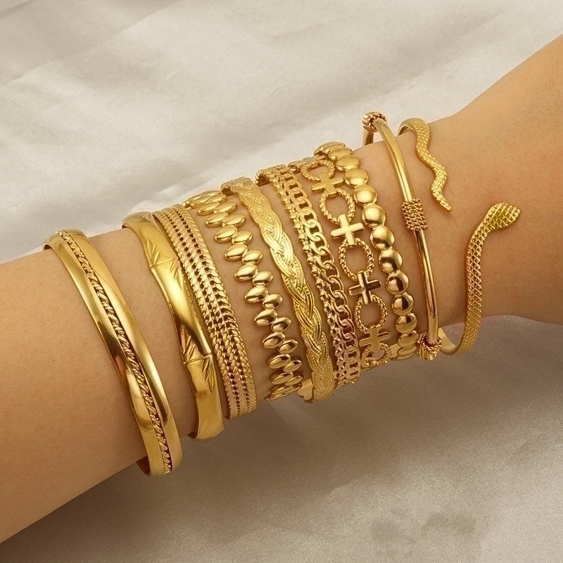 Retro Geometric Snake Stainless Steel Bangle