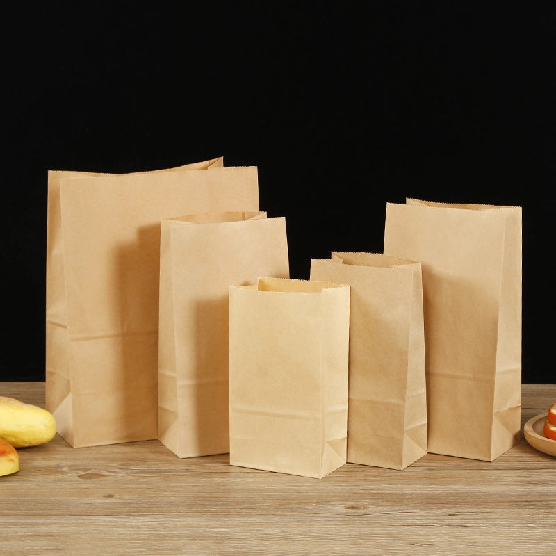 Thickened Food Kraft Paper Bag Customized Square Bottom Bag Baking Takeaway And Film Anti-oil Storage Packaging Bag