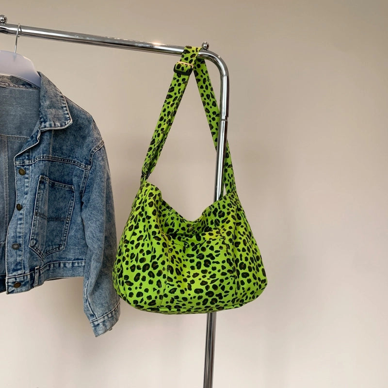 Women's Large Cloth Leopard Streetwear Square Zipper Crossbody Bag