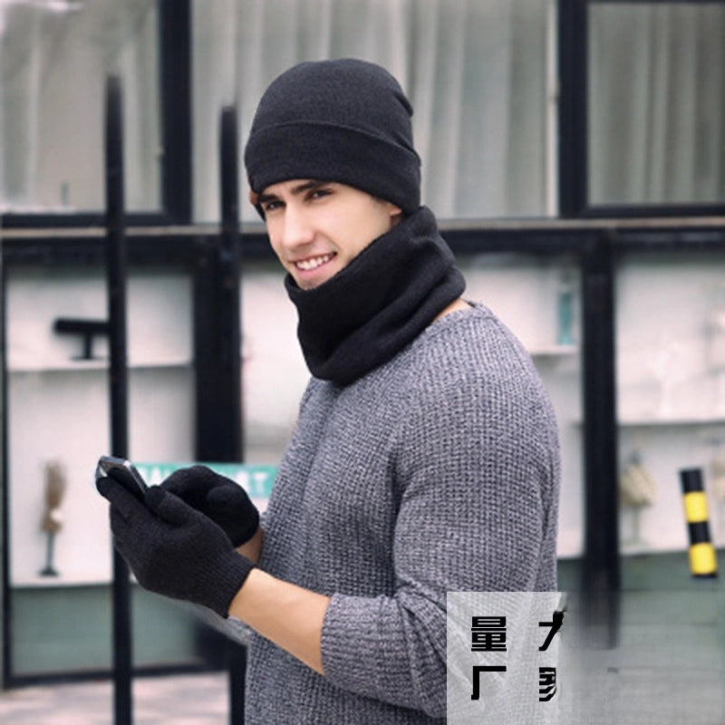 Winter Scarf Hat Gloves Three-piece Knitted Gloves Wool Scarf Warm Suit