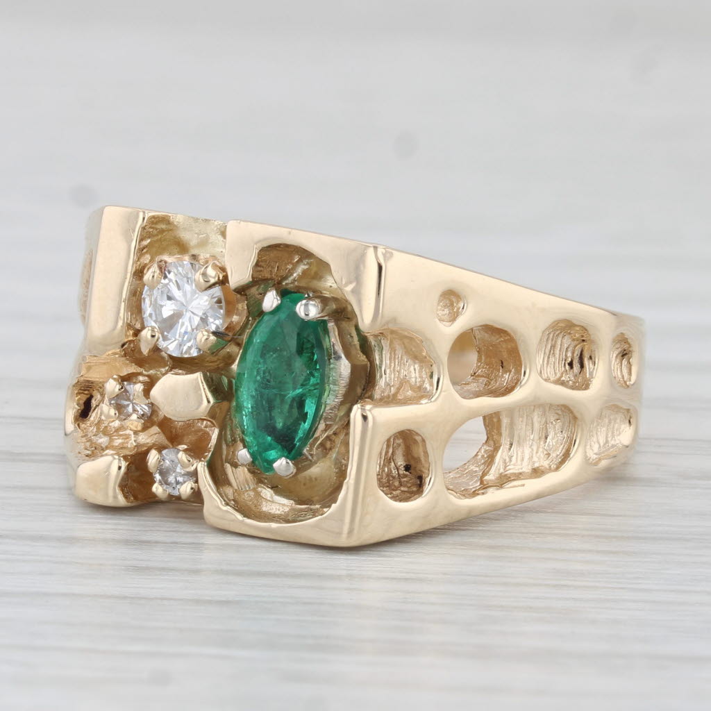 0.75ctw Emerald Diamond Ring 14k Yellow Gold Size 11 Men's