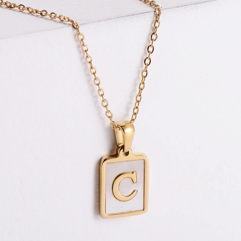 304 Stainless Steel 18K Gold Plated Minimalist Plating Letter Shell Pendant Necklace