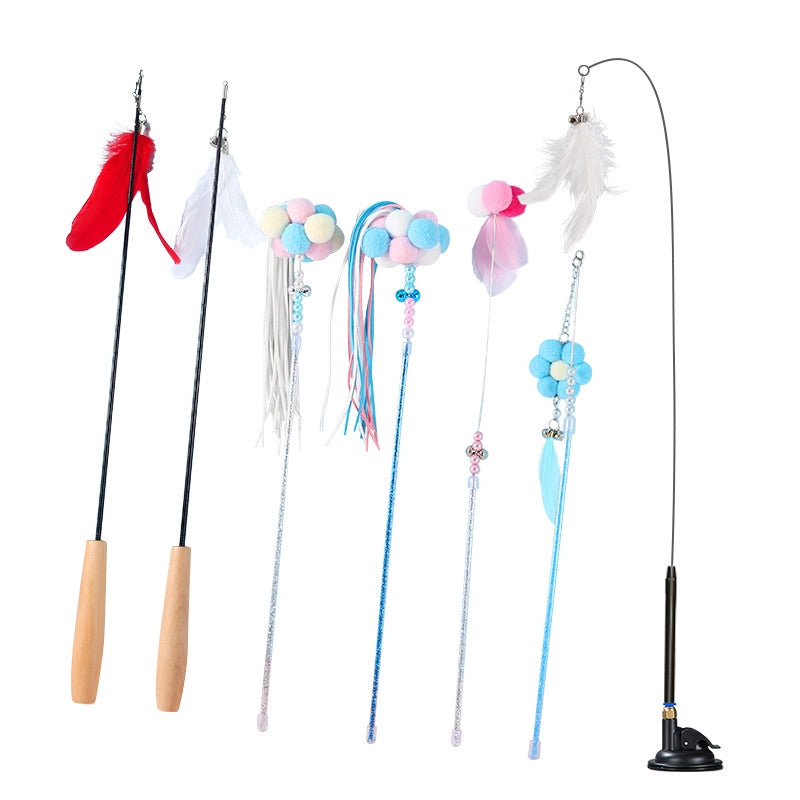 Upgrade Glue Suction Cup Steel Wire Rod Feather Tease Cat Stick Cat Self-Hi Relief Mi Toy Supplies