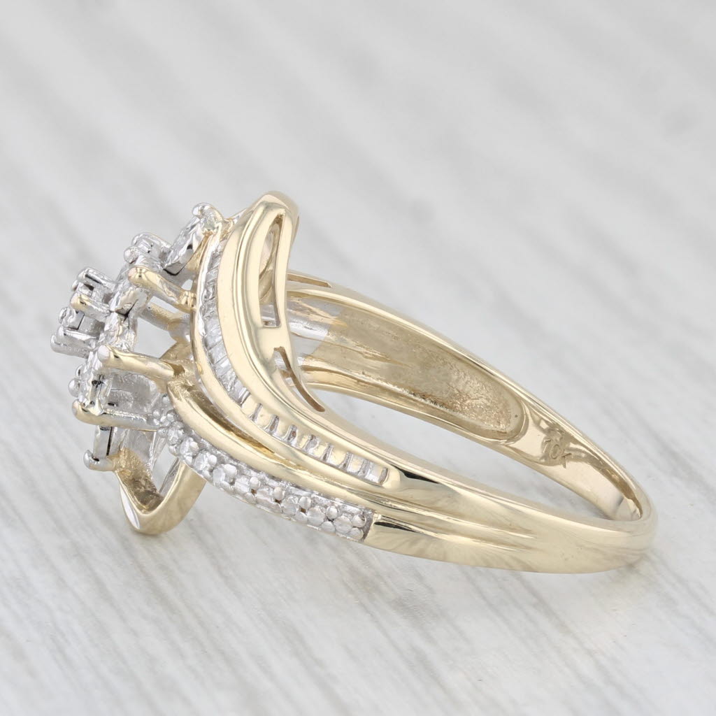 0.11tw Diamond Cluster Bypass Ring 10 Yellow Gold Size 7 Engagement