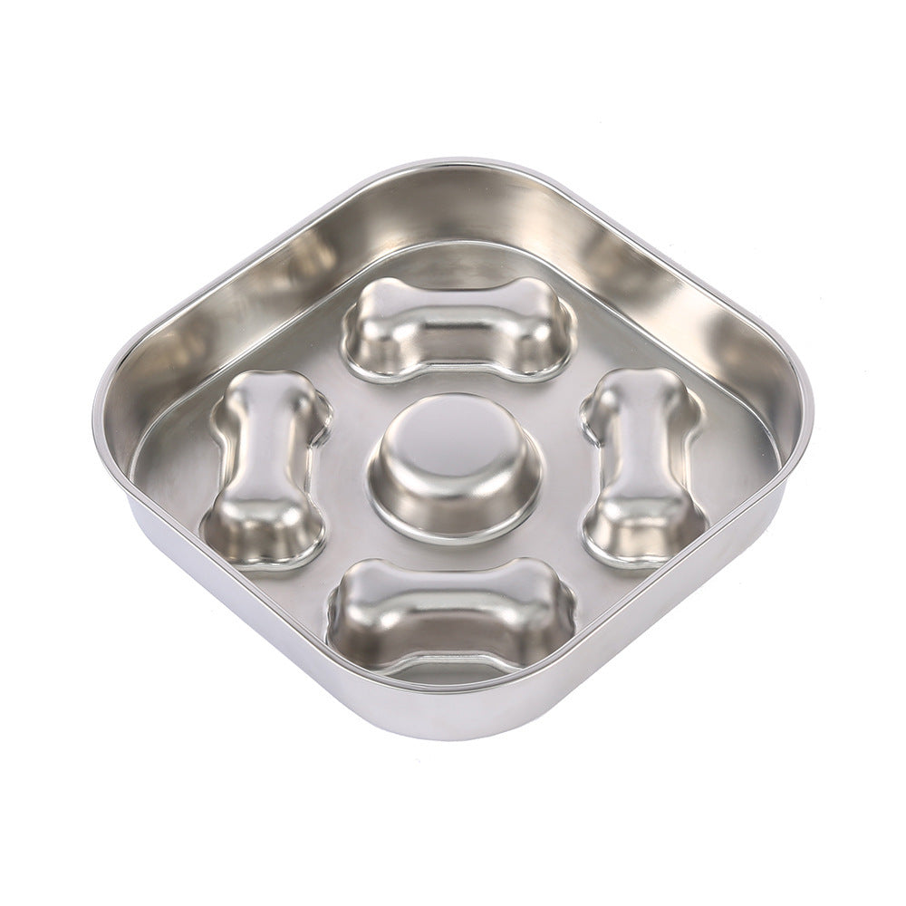 Stainless Steel Slow Feeder Dog Bowl - Non-Slip Food Bowl with Heart & Bone Design