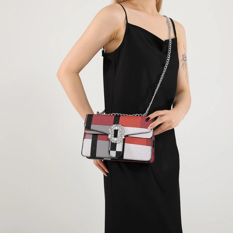 Women's Medium Pu Leather Color Block Streetwear Square Flip Cover Shoulder Bag