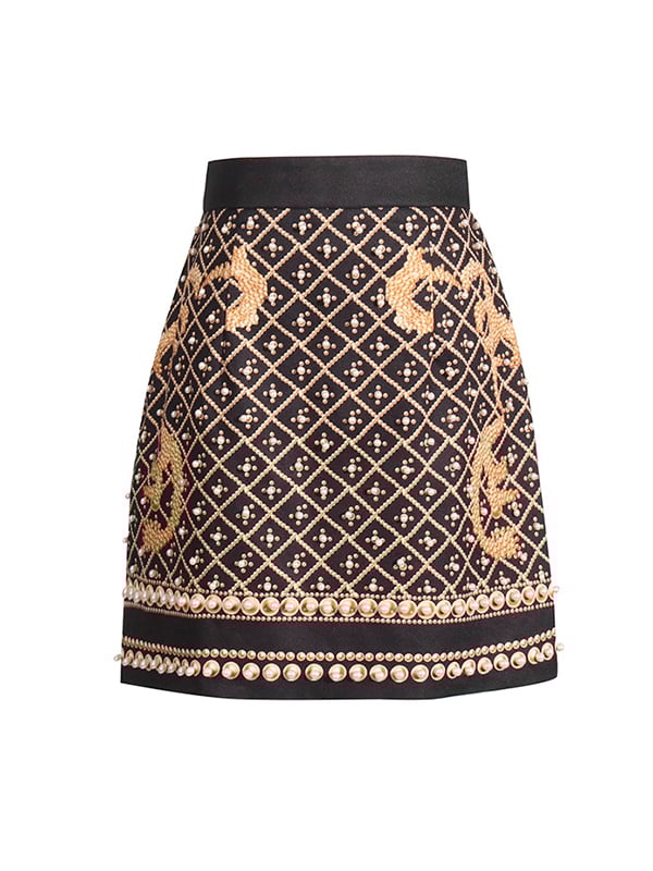 A-Line High Waisted Beaded Zipper Skirts Bottoms